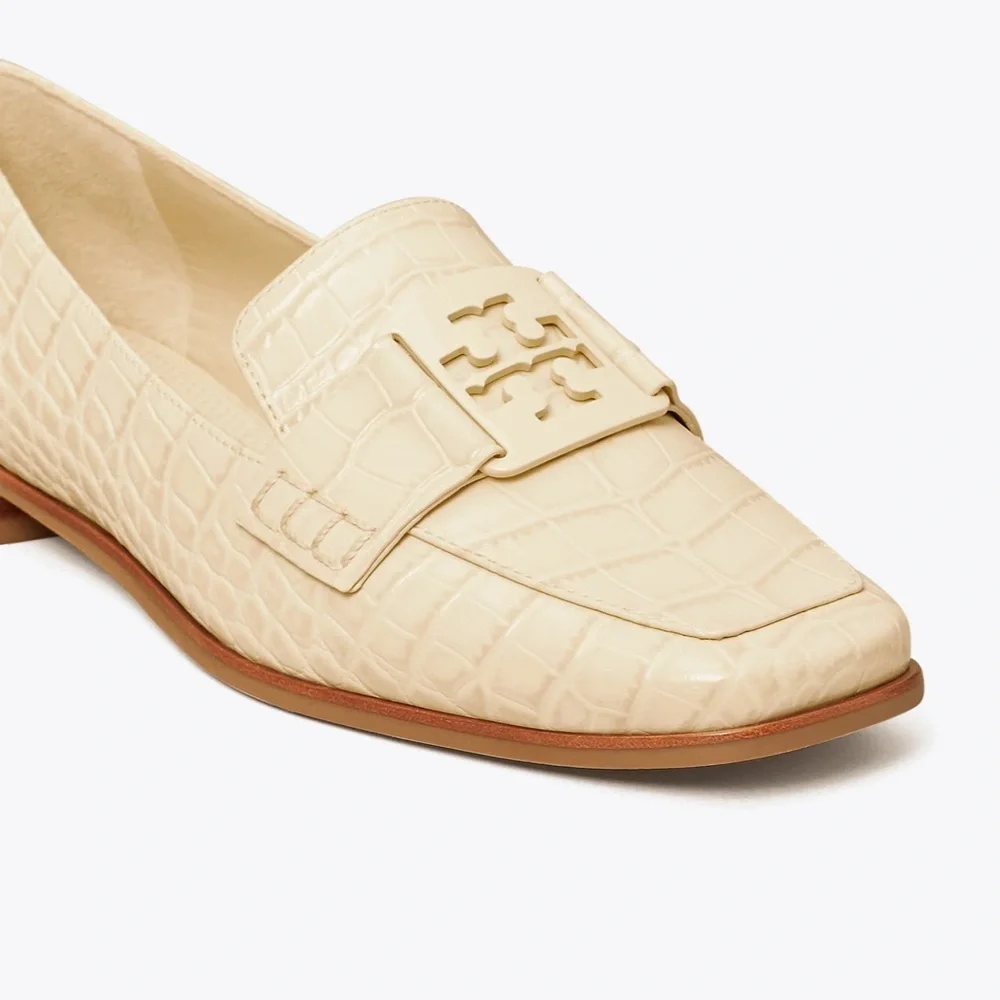 Tory Burch Ivory Croc-Embossed Loafers